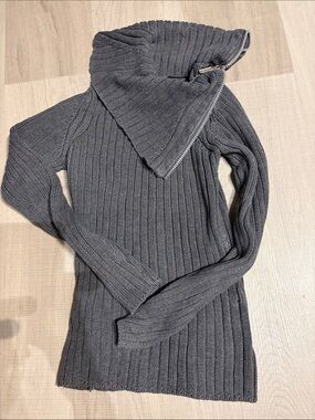 Jacob Women's Charcoal Ribbed Zip Funnel Neck Sweater